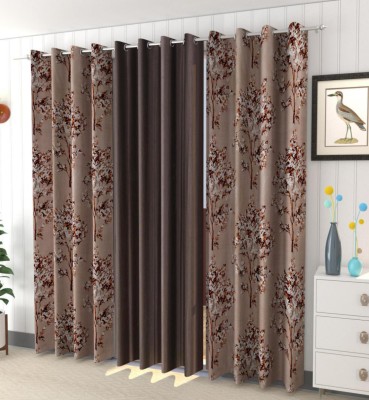 Impression Hut 213 cm (7 ft) Polyester, Blends Room Darkening Door Curtain (Pack Of 3)(Printed, Brown)