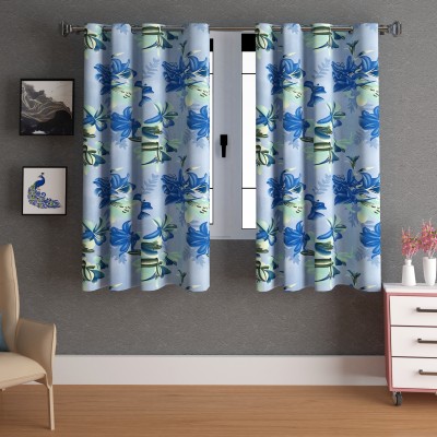 LA VERNE 153 cm (5 ft) Polyester Room Darkening Window Curtain (Pack Of 2)(Floral, Blue)