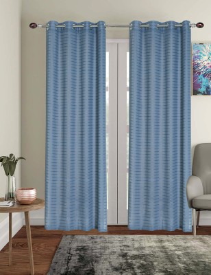 Elegance 152 cm (5 ft) Polyester Semi Transparent Window Curtain (Pack Of 2)(Striped, Ink Blue)