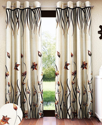 Home Sizzler 213 cm (7 ft) Door Polyester Semi Transparent Curtain (Pack Of 2)(Cream, Brown, Printed)