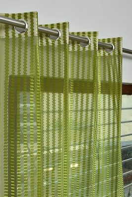 sddfabrics 213 cm (7 ft) Door Polyester Semi Transparent Curtain (Pack Of 2)(Green, Self Design)