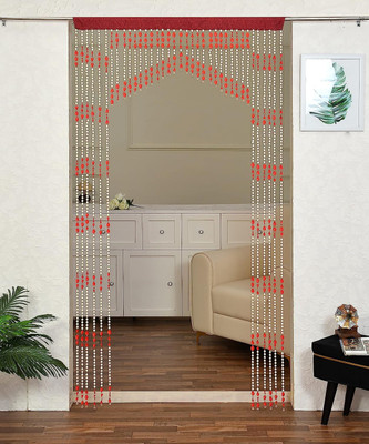 SLH HANDLOOM 213 cm (7 ft) Door PVC Semi Transparent Curtain Single Curtain(Red, Striped)