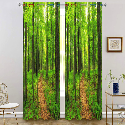 KANHA HOME DECOR 214 cm (7 ft) Door Polyester Room Darkening Curtain Single Curtain(Green, Floral)