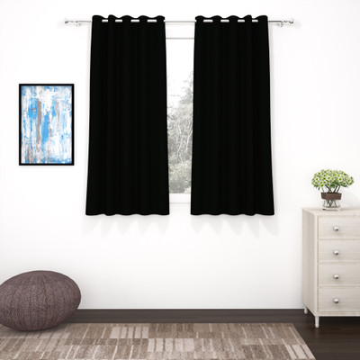 Story@home 152 cm (5 ft) Window Polyester, Silk Blackout Curtain (Pack Of 2)(Black, Solid)