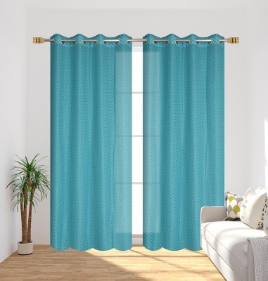 VeNom 274 cm (9 ft) Polyester Semi Transparent Long Door Curtain (Pack Of 2)(Self Design, Aqua)