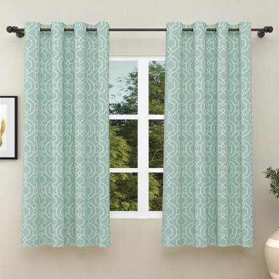 haus & kinder 152 cm (5 ft) Window Cotton Room Darkening Curtain (Pack Of 2)(White, Blue, Printed)
