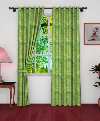 VIREO 213 cm (7 ft) Door Polyester Semi Transparent Curtain (Pack Of 2)(Green, Self Design)