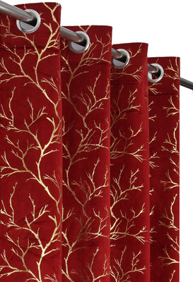 Waco creation 274 cm (9 ft) Long Door Velvet Room Darkening Curtain (Pack Of 2)(Red, Solid)