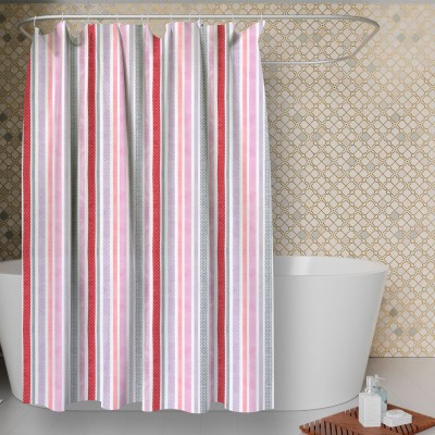 KUBER INDUSTRIES 204 cm (7 ft) PVC Blackout Shower Curtain Single Curtain(Striped, Red & Black)