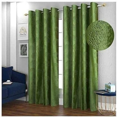 Narula Handloom 180 cm (6 ft) Window Polyester Blackout Curtain (Pack Of 2)(Green, Solid)