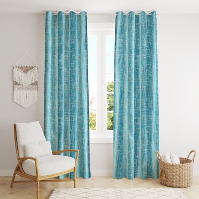 La elite 274 cm (9 ft) Polyester Semi Transparent Long Door Curtain (Pack Of 2)(Geometric, Blue)