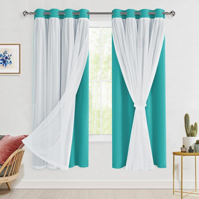 bfam 305 cm (10 ft) Long Door Polyester Blackout Curtain (Pack Of 2)(Teal, Solid)