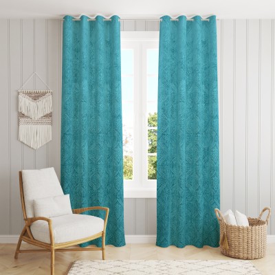 rensum 275 cm (9 ft) Velvet Room Darkening Long Door Curtain (Pack Of 2)(Self Design, Blue)