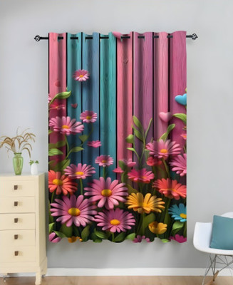 LHD 154 cm (5 ft) Window Polyester Room Darkening Curtain Single Curtain(Green, Floral)