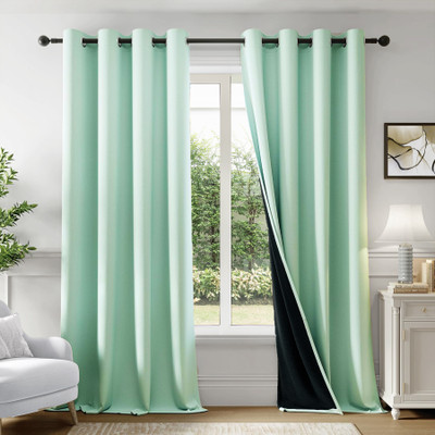 HOMEMONDE 304.8 cm (10 ft) Long Door Polyester Blackout Curtain (Pack Of 2)(Sage Green, Solid)