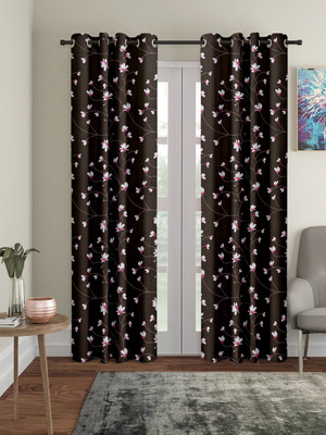 Flipkart SmartBuy 214 cm (7 ft) Door Polyester Semi Transparent Curtain (Pack Of 2)(Brown, Floral)