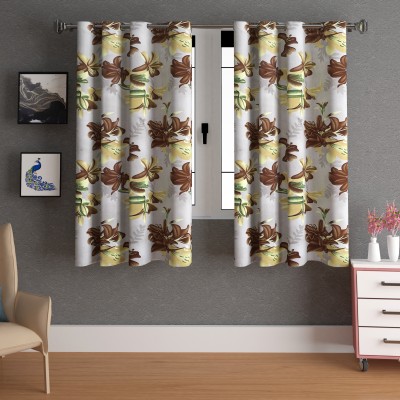 LA VERNE 153 cm (5 ft) Polyester Room Darkening Window Curtain (Pack Of 2)(Floral, Brown)