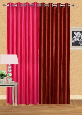 Stella Creations 274 cm (9 ft) Polyester Room Darkening Long Door Curtain (Pack Of 2)(Solid, Red, Pink)
