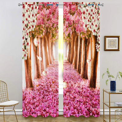 Goal 214 cm (7 ft) Door Polyester Room Darkening Curtain Single Curtain(White, Floral)