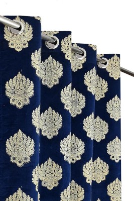 Benchmark 274.32 cm (9 ft) Velvet Room Darkening Long Door Curtain (Pack Of 2)(Printed, Navy Blue)