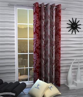 Fashion String 213 cm (7 ft) Polyester Semi Transparent Door Curtain Single Curtain(Floral, Maroon)