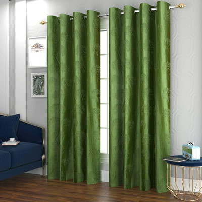 AH ARTSY HOME 214 cm (7 ft) Door Polyester Room Darkening Curtain (Pack Of 2)(Green, Self Design)
