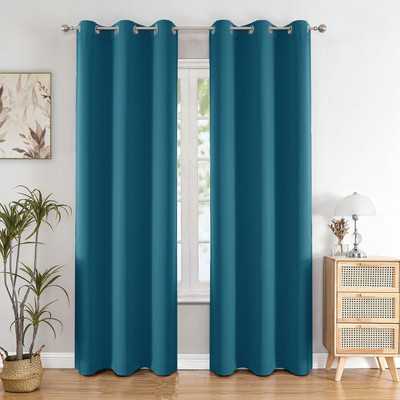 HOMEMONDE 243.86 cm (8 ft) Shower Polyester Blackout Curtain (Pack Of 2)(Blue, Plain)