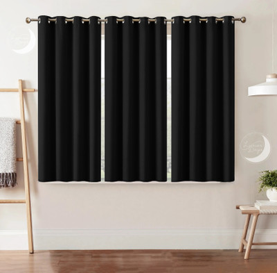 Lunar Days 152.4 cm (5 ft) Polyester Blackout Window Curtain (Pack Of 3)(Solid, Black)