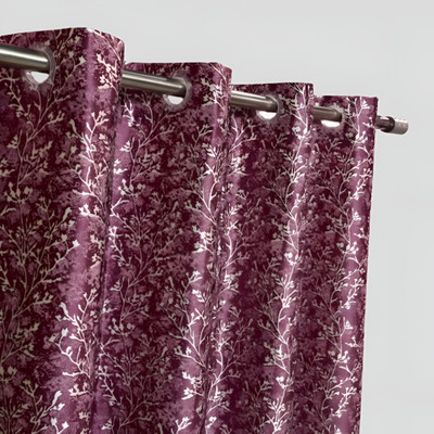 ZARALOOM 215 cm (7 ft) Door Polyester Room Darkening Curtain (Pack Of 2)(Pink, Floral)