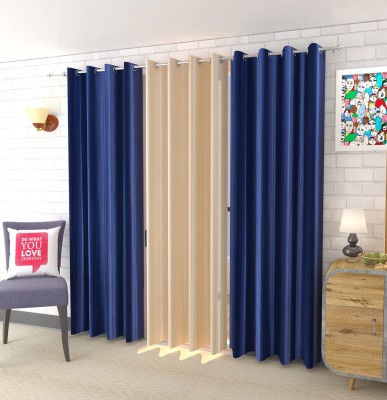 FUNFLIP 274.5 cm (9 ft) Polyester Room Darkening Long Door Curtain (Pack Of 3)(Plain, Dark Blue,Beige)