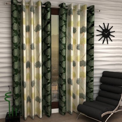Styletex 152 cm (5 ft) Polyester Semi Transparent Window Curtain (Pack Of 2)(Floral, Green)