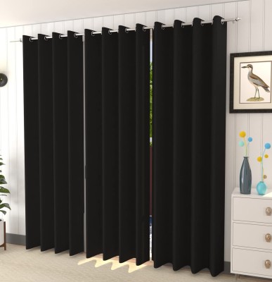 FUNFLIP 213.5 cm (7 ft) Polyester Room Darkening Door Curtain (Pack Of 3)(Plain, Black)