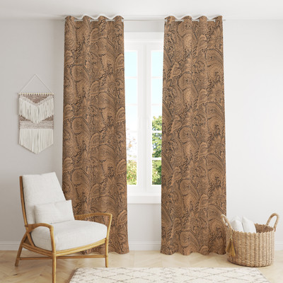 BELLA TRUE 270 cm (9 ft) Long Door Polyester Room Darkening Curtain (Pack Of 2)(Gold, Printed)