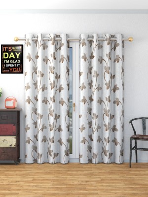 Peacewayz 274.32 cm (9 ft) Polyester Semi Transparent Long Door Curtain (Pack Of 2)(Printed, Coffee)