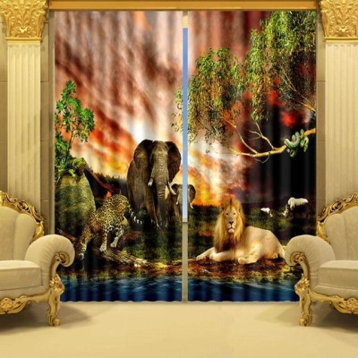 V4S 274 cm (9 ft) Polyester Room Darkening Long Door Curtain (Pack Of 2)(Animal, Multicolor)