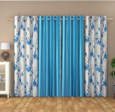 kiara Creations 182 cm (6 ft) Polyester Semi Transparent Shower Curtain (Pack Of 4)(Floral, Aqua)