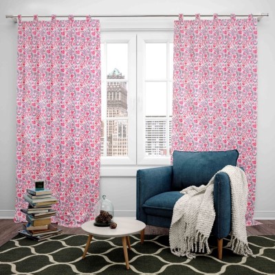 METRO LIVING 213 cm (7 ft) Cotton Room Darkening Door Curtain (Pack Of 2)(Floral, Pink)