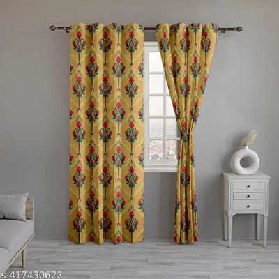 RD 214 cm (7 ft) Door Polyester Room Darkening Curtain Single Curtain(Yellow, Floral)