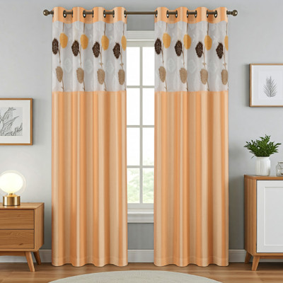 Homefab India 214 cm (7 ft) Door Polyester Semi Transparent Curtain (Pack Of 2)(Beige, Floral)