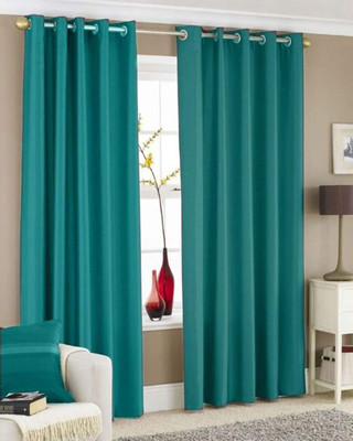 Galaxy Drape 153 cm (5 ft) Polyester Semi Transparent Window Curtain (Pack Of 2)(Plain, Aqua)
