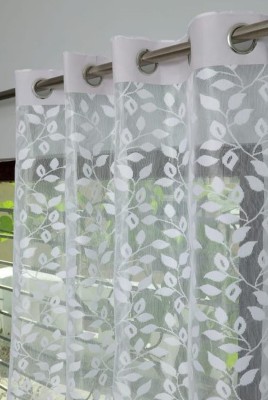 tiyos 155 cm (5 ft) Net Semi Transparent Window Curtain (Pack Of 2)(Floral, White)