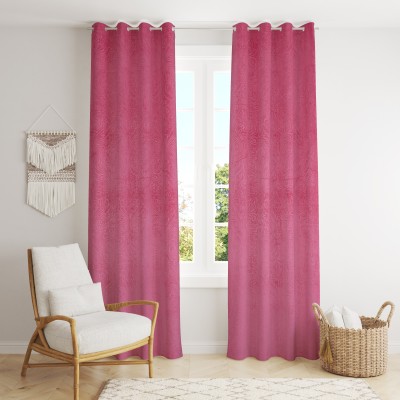 Impression Hut 214 cm (7 ft) Polyester Room Darkening Door Curtain (Pack Of 2)(Printed, Pink)