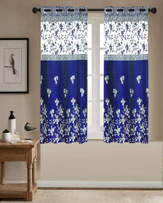 Shappy Attires 150 cm (5 ft) Polyester Blackout Window Curtain (Pack Of 2)(Floral, Blue)