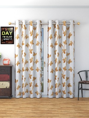 Shree Ganesh Decor 152 cm (5 ft) Polyester Semi Transparent Window Curtain (Pack Of 2)(Floral, Gold)