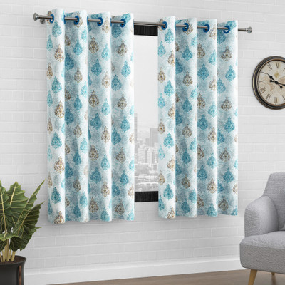 Story@home 152 cm (5 ft) Polyester Semi Transparent Window Curtain (Pack Of 2)(Printed, Aqua Blue)