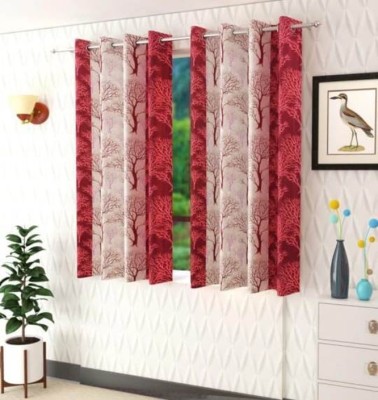 kanhomz 152.4 cm (5 ft) Polyester Semi Transparent Window Curtain (Pack Of 2)(Printed, Red)