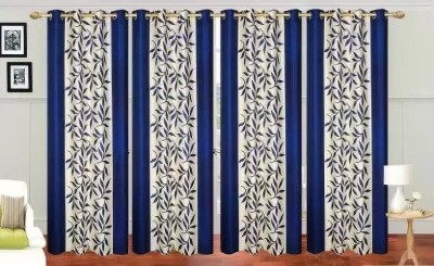 iLiv 213 cm (7 ft) Polyester Semi Transparent Door Curtain (Pack Of 4)(Printed, Blue)