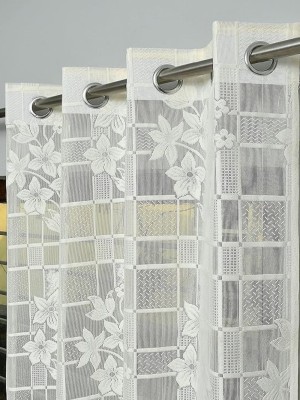 PICTAS 155 cm (5 ft) Net Semi Transparent Window Curtain Single Curtain(Floral, Cream)