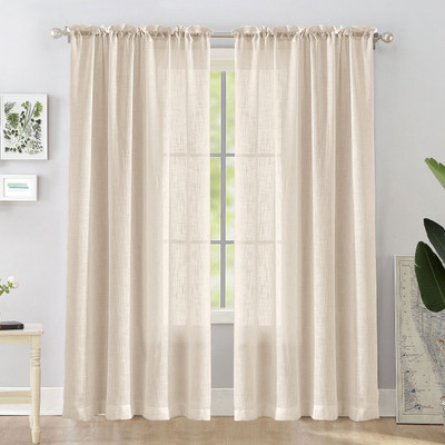 HOMEMONDE 213.36 cm (7 ft) Door Cotton Transparent Curtain (Pack Of 2)(Beige, Self Design)