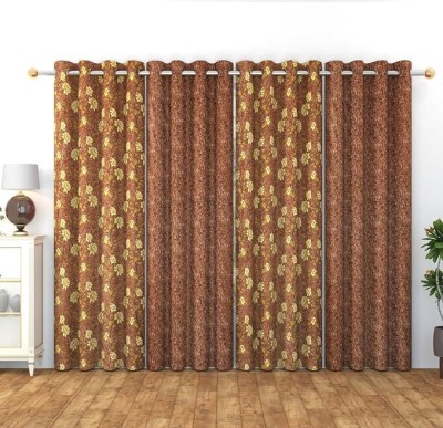 Waco creation 152.4 cm (5 ft) Polyester Room Darkening Window Curtain (Pack Of 4)(Floral, Brown)